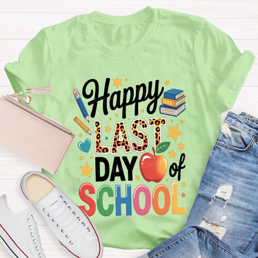 Happy Last Day Of School Star Print Teacher T-shirt