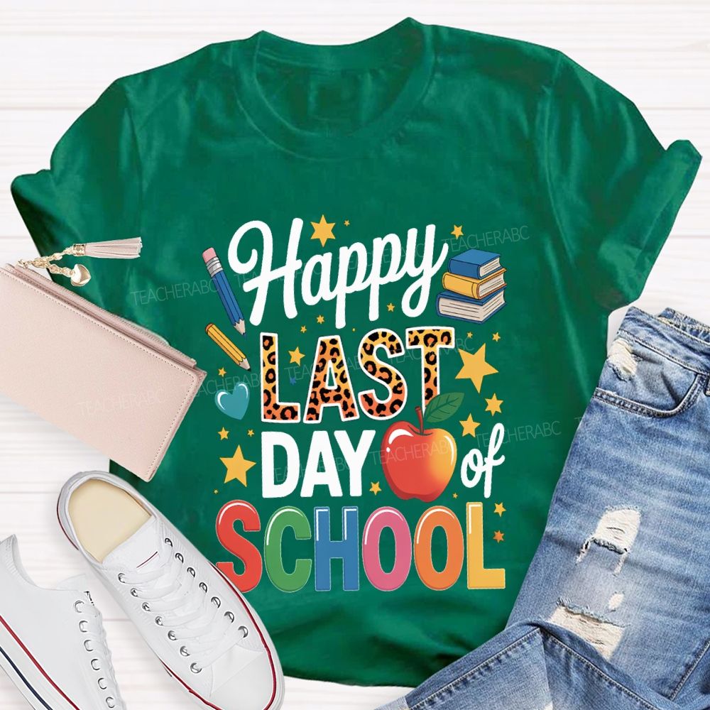Happy Last Day Of School Star Print Teacher T-shirt