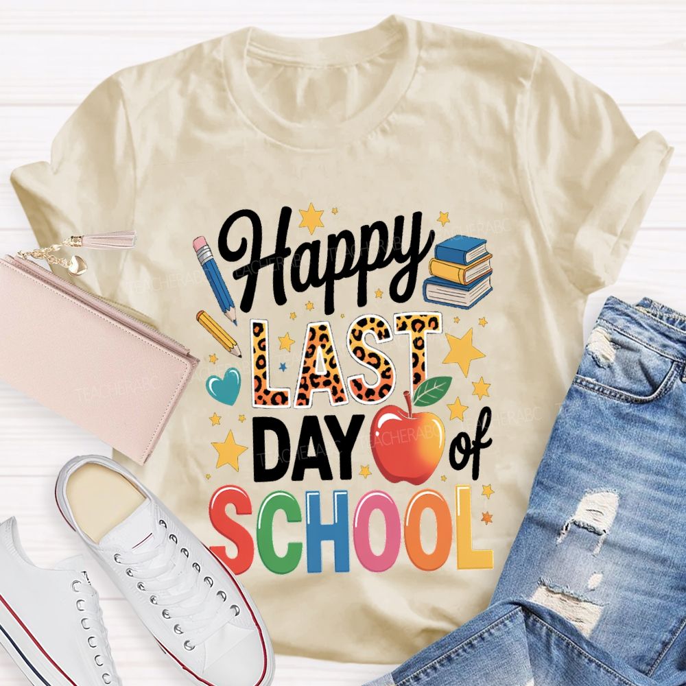 Happy Last Day Of School Star Print Teacher T-shirt