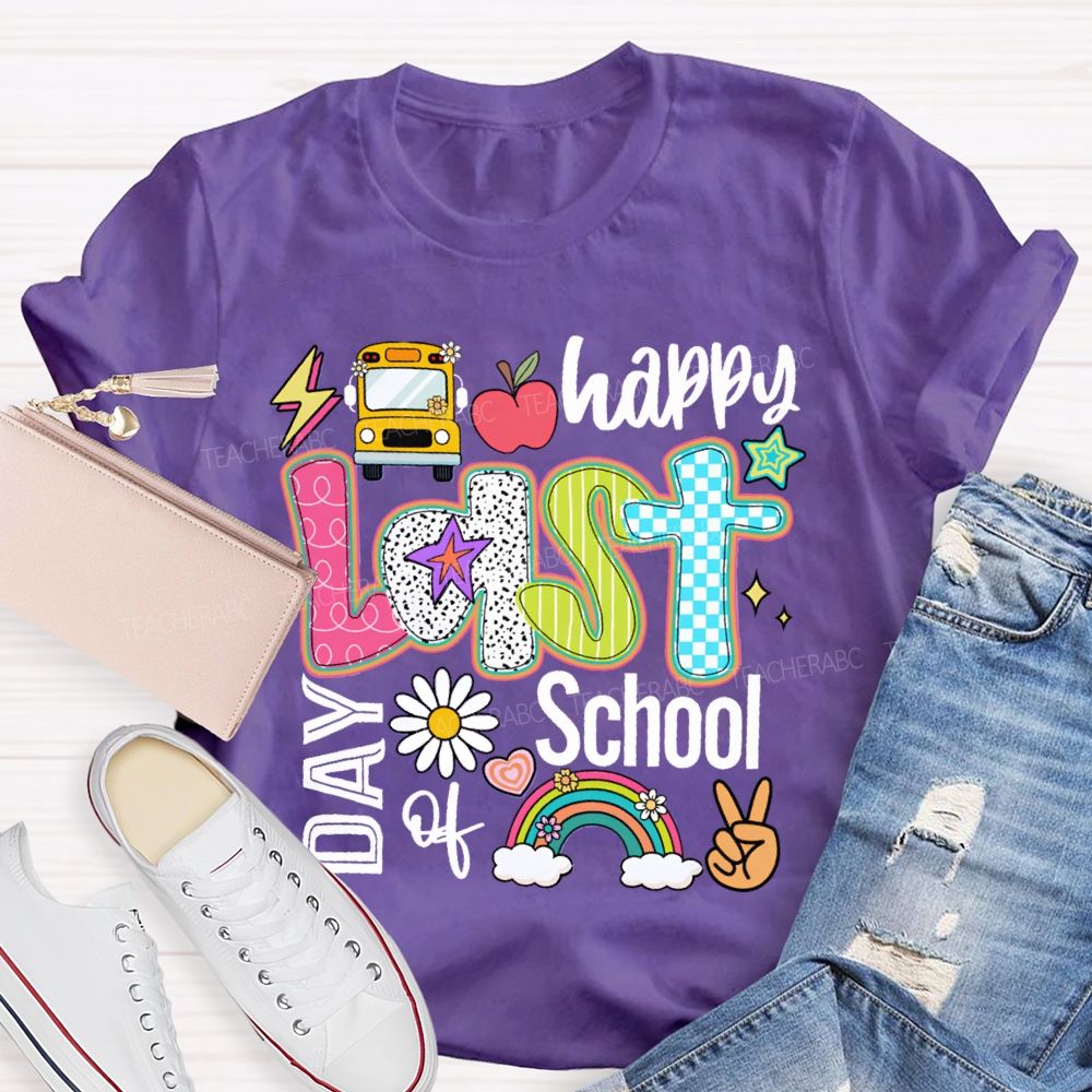 Happy Last Day Of School The Apple And The Little Flower Teacher T-shirt