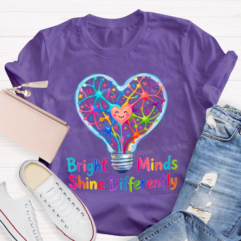 Bright Mind Shine Differently Teacher T-shirt