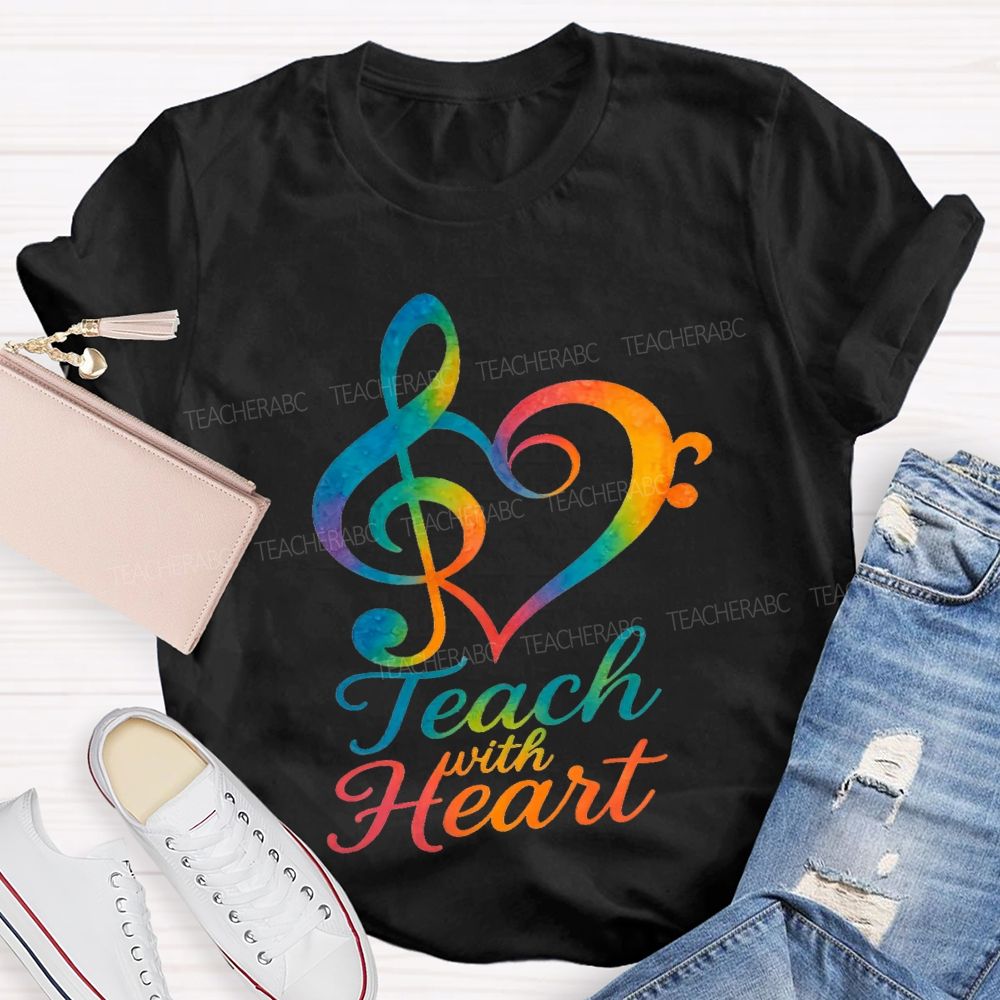 Teach With Heart Heart-Shaped Musical Notes Teacher T-shirt