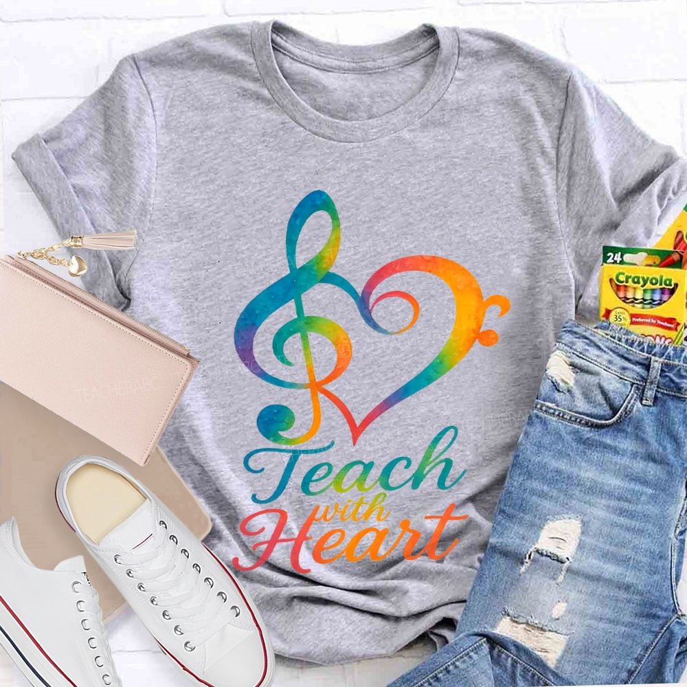 Teach With Heart Heart-Shaped Musical Notes Teacher T-shirt