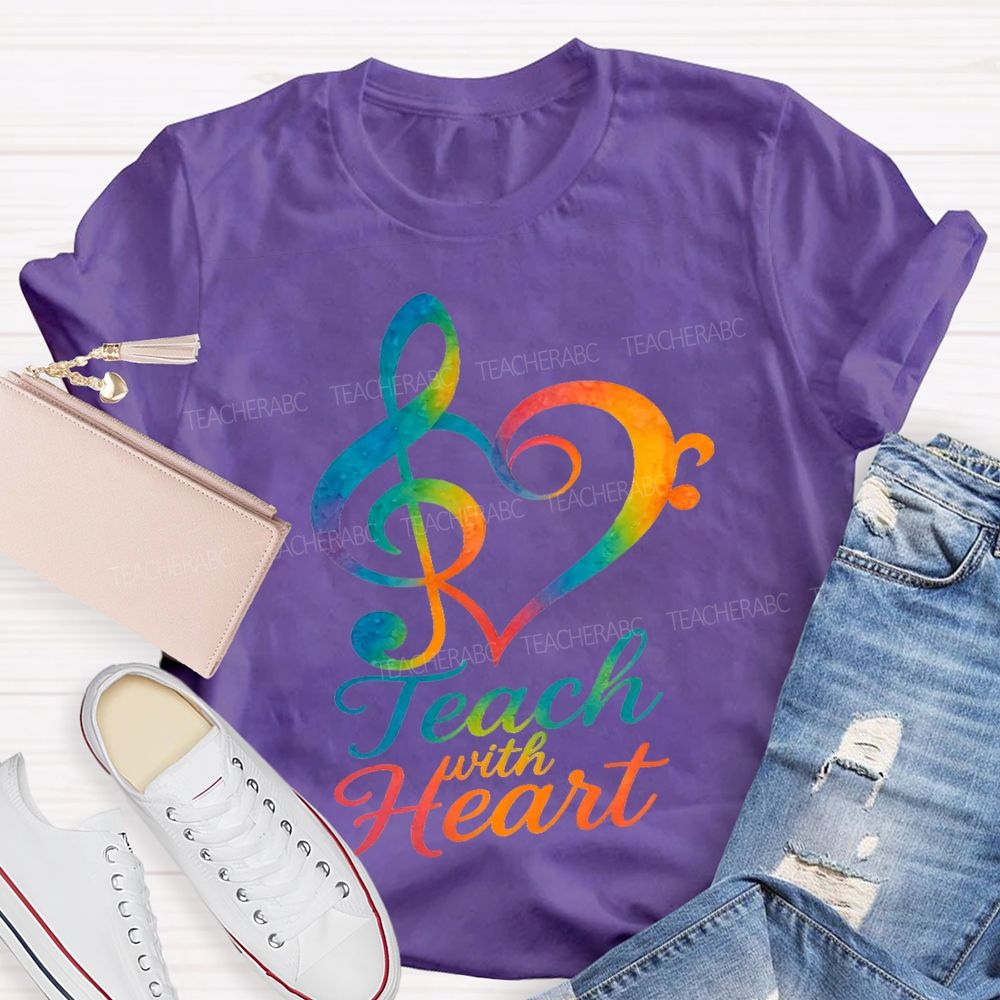 Teach With Heart Heart-Shaped Musical Notes Teacher T-shirt