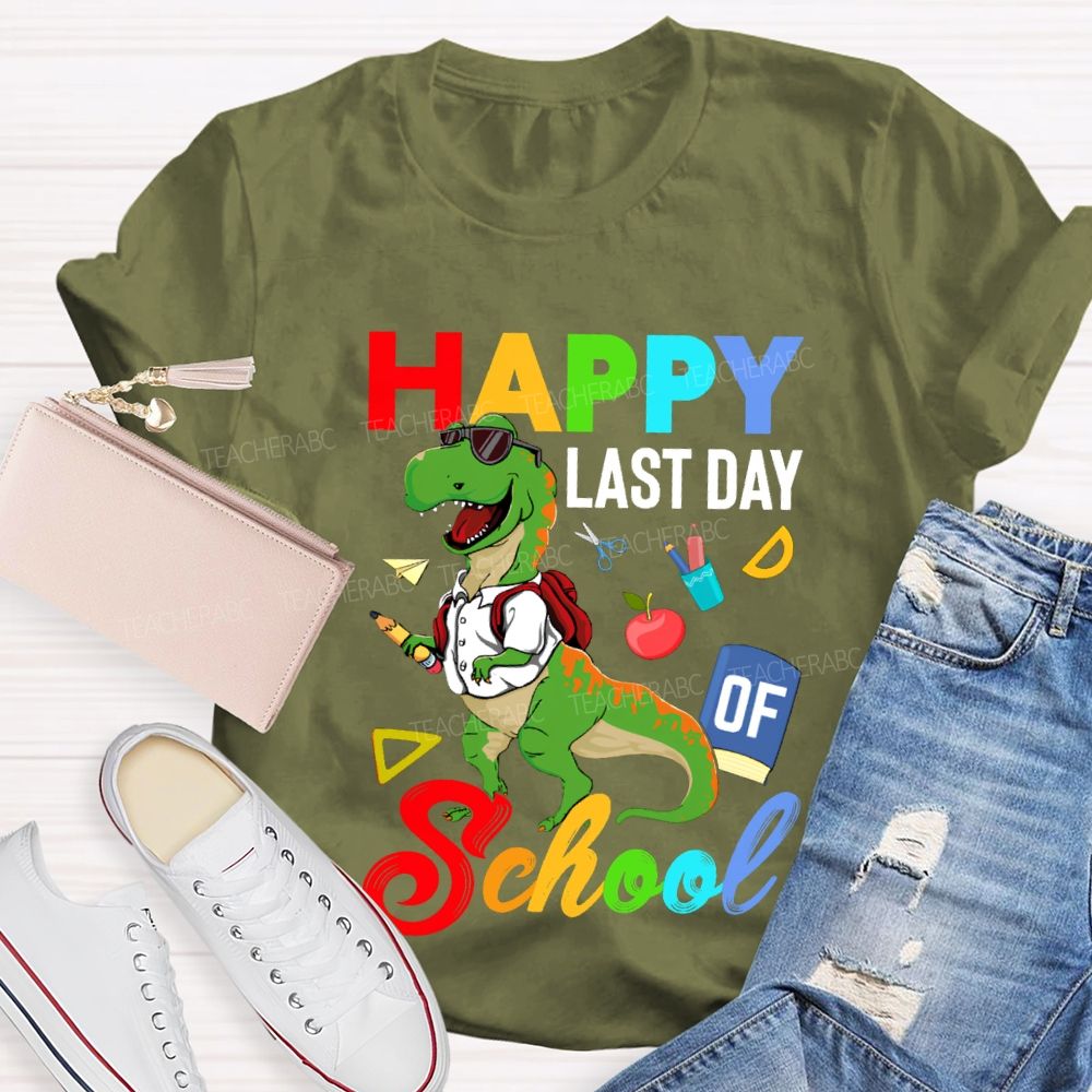 Happy Last Day Of School Dinosaur Print Teacher T-shirt
