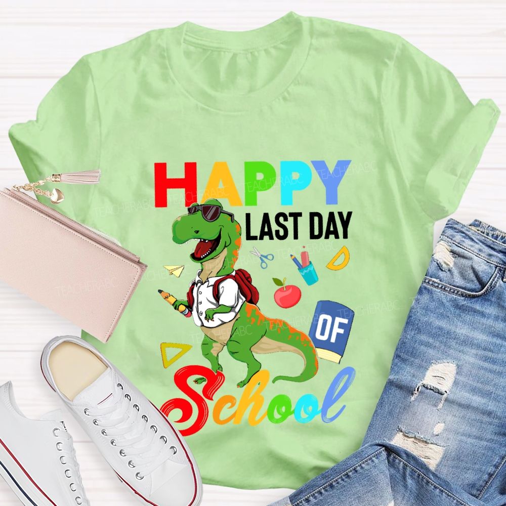 Happy Last Day Of School Dinosaur Print Teacher T-shirt