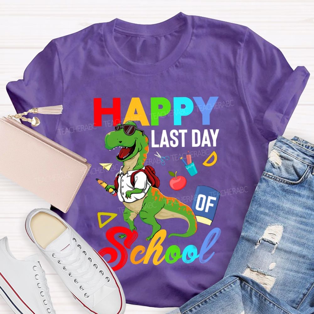 Happy Last Day Of School Dinosaur Print Teacher T-shirt