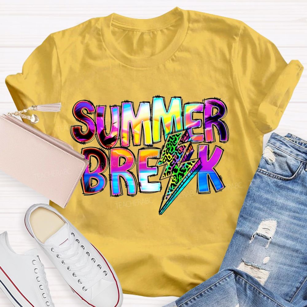 Summer Break Leopard Print Lightning Print Teacher T-shirt