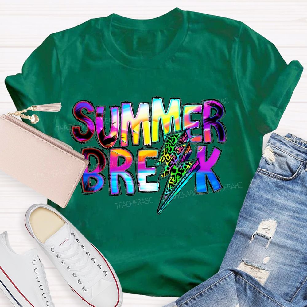 Summer Break Leopard Print Lightning Print Teacher T-shirt