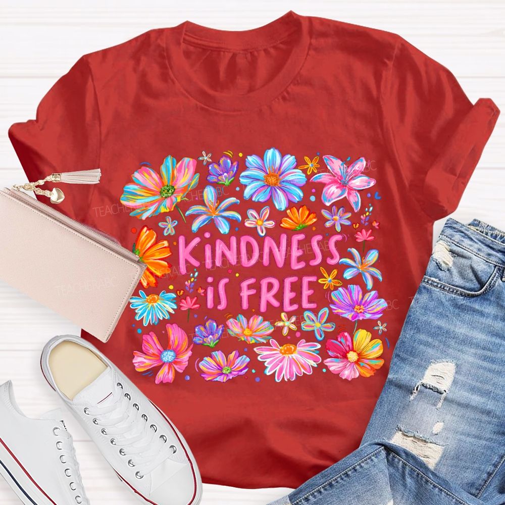 Pink Flowers Kindness IS Free Teacher T-shirt