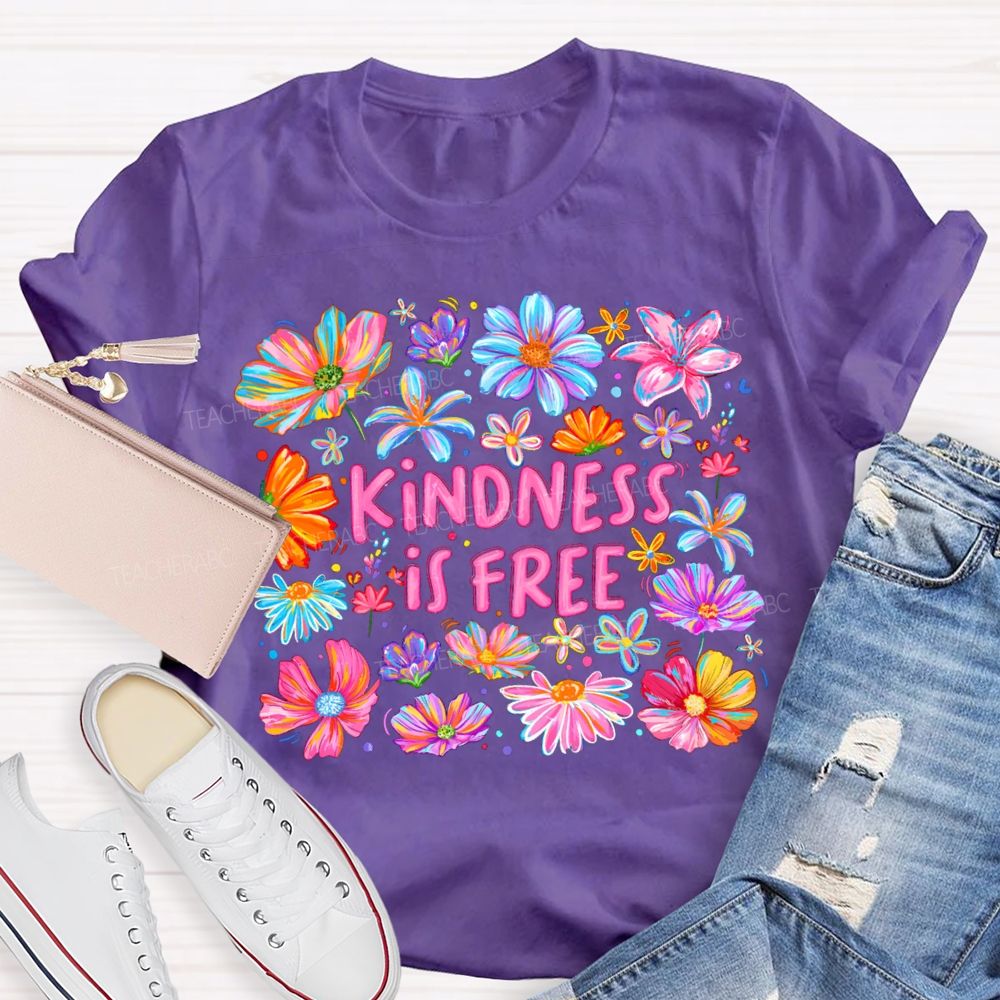 Pink Flowers Kindness IS Free Teacher T-shirt