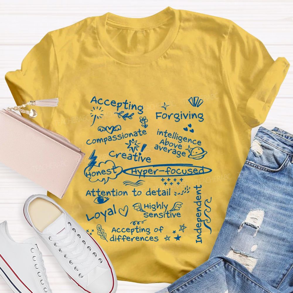 Accepting Forgiving Compassionate Creative Attention To Detail Teacher T-shirt