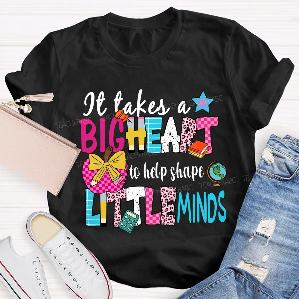 It Takes A Big Heart To Shape Little Minds Floral Pink Apple Teacher T-shirt