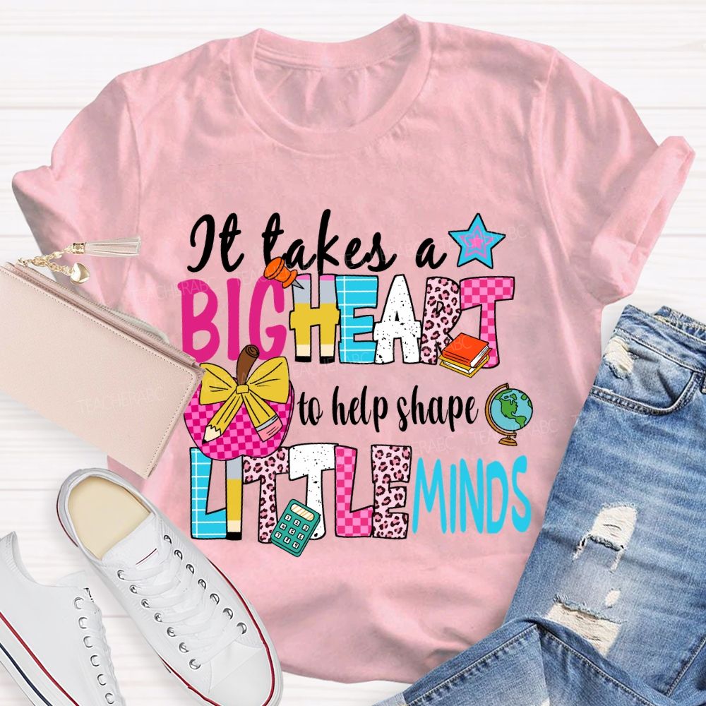 It Takes A Big Heart To Shape Little Minds Floral Pink Apple Teacher T-shirt