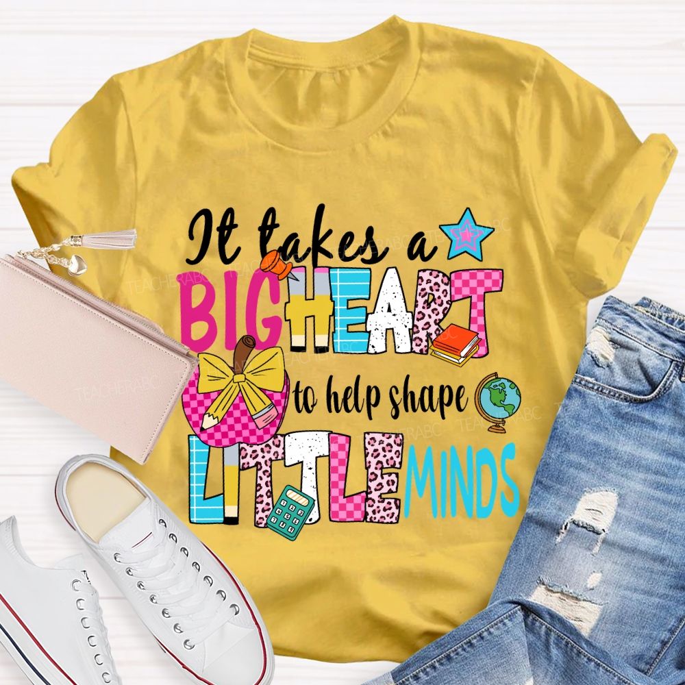 It Takes A Big Heart To Shape Little Minds Floral Pink Apple Teacher T-shirt