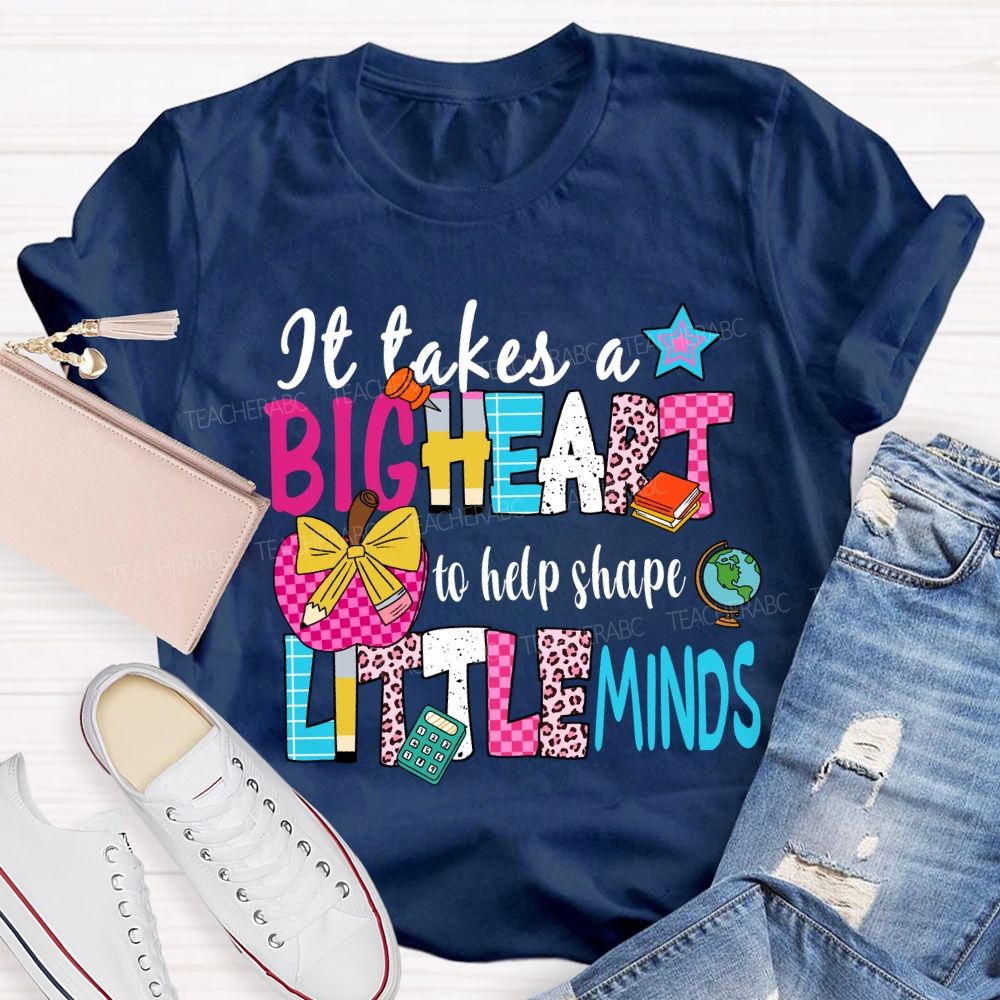 It Takes A Big Heart To Shape Little Minds Floral Pink Apple Teacher T-shirt