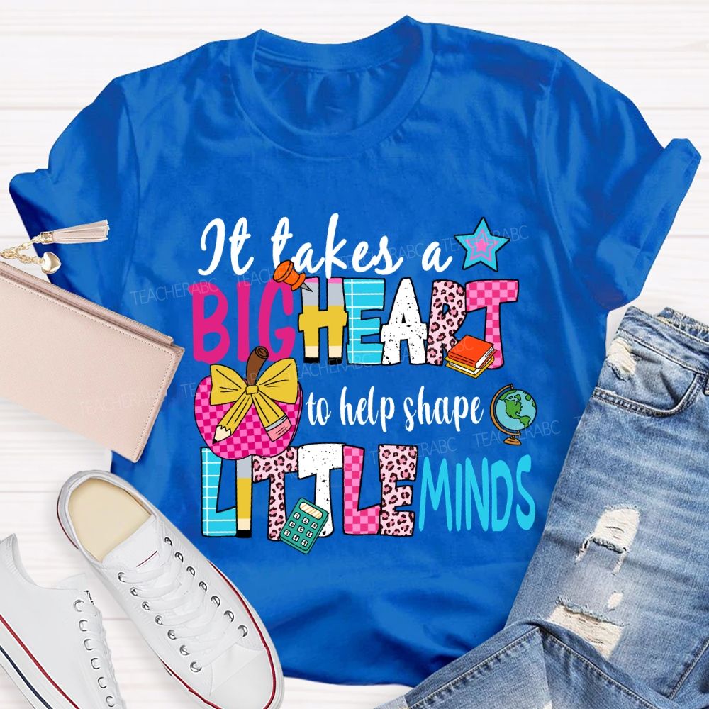 It Takes A Big Heart To Shape Little Minds Floral Pink Apple Teacher T-shirt