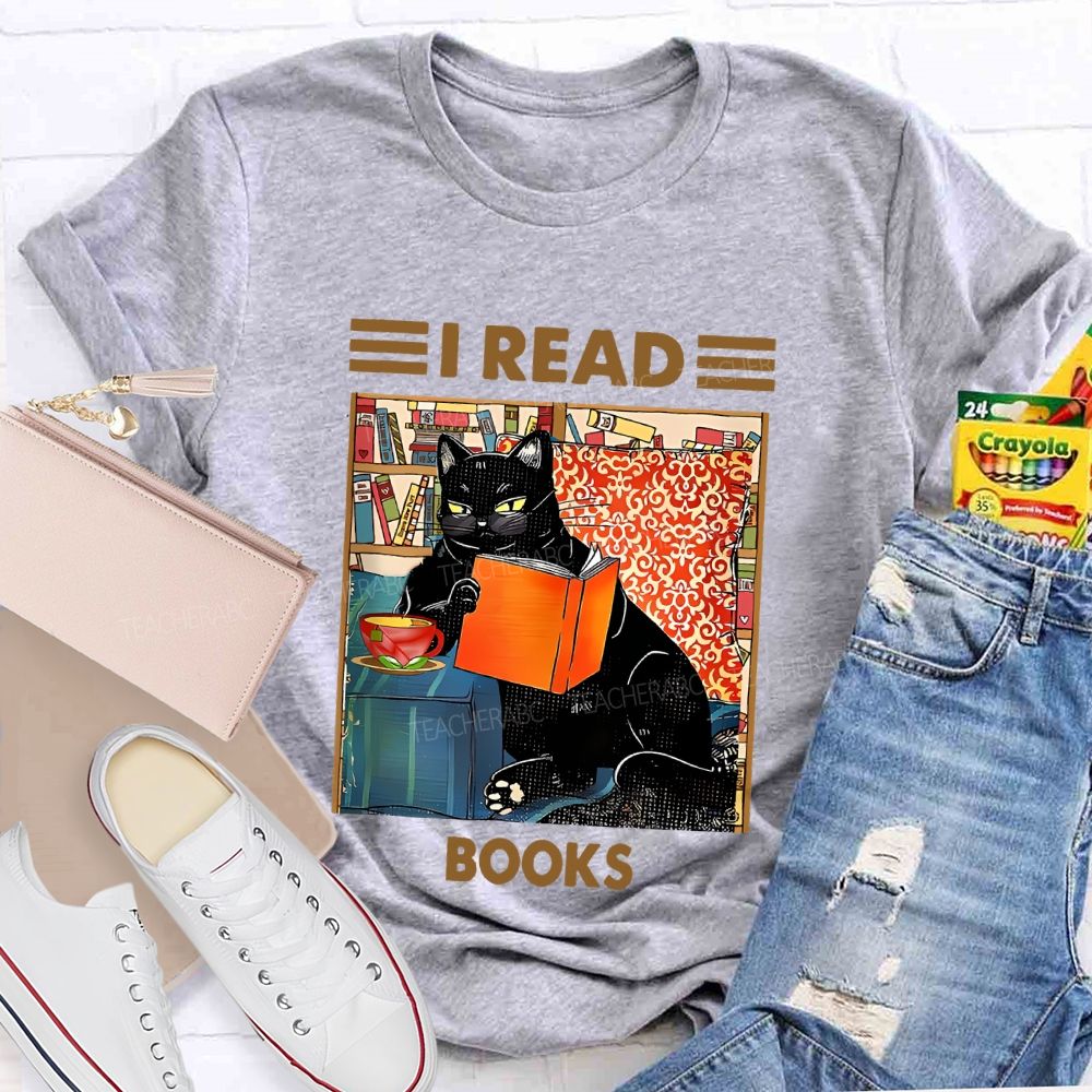 I Read Books Cat Graphic Teacher T-shirt