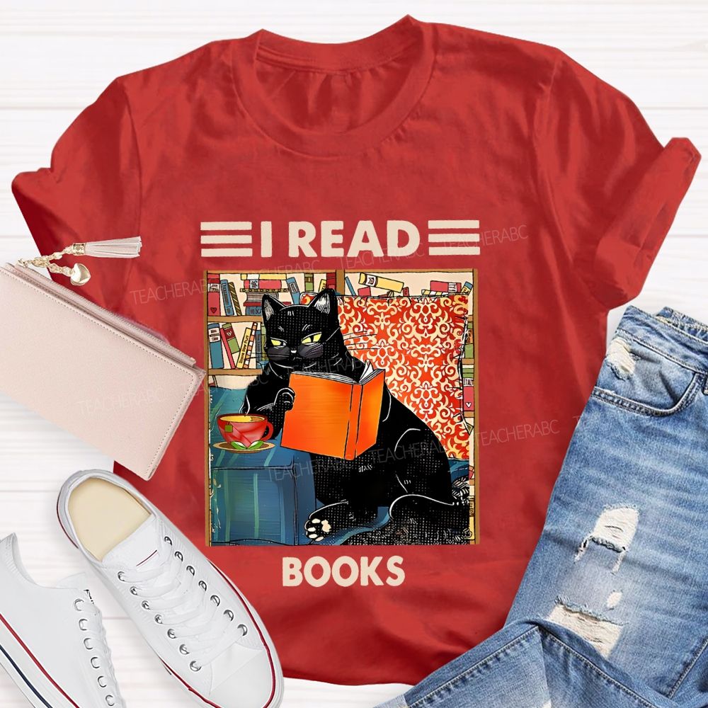 I Read Books Cat Graphic Teacher T-shirt