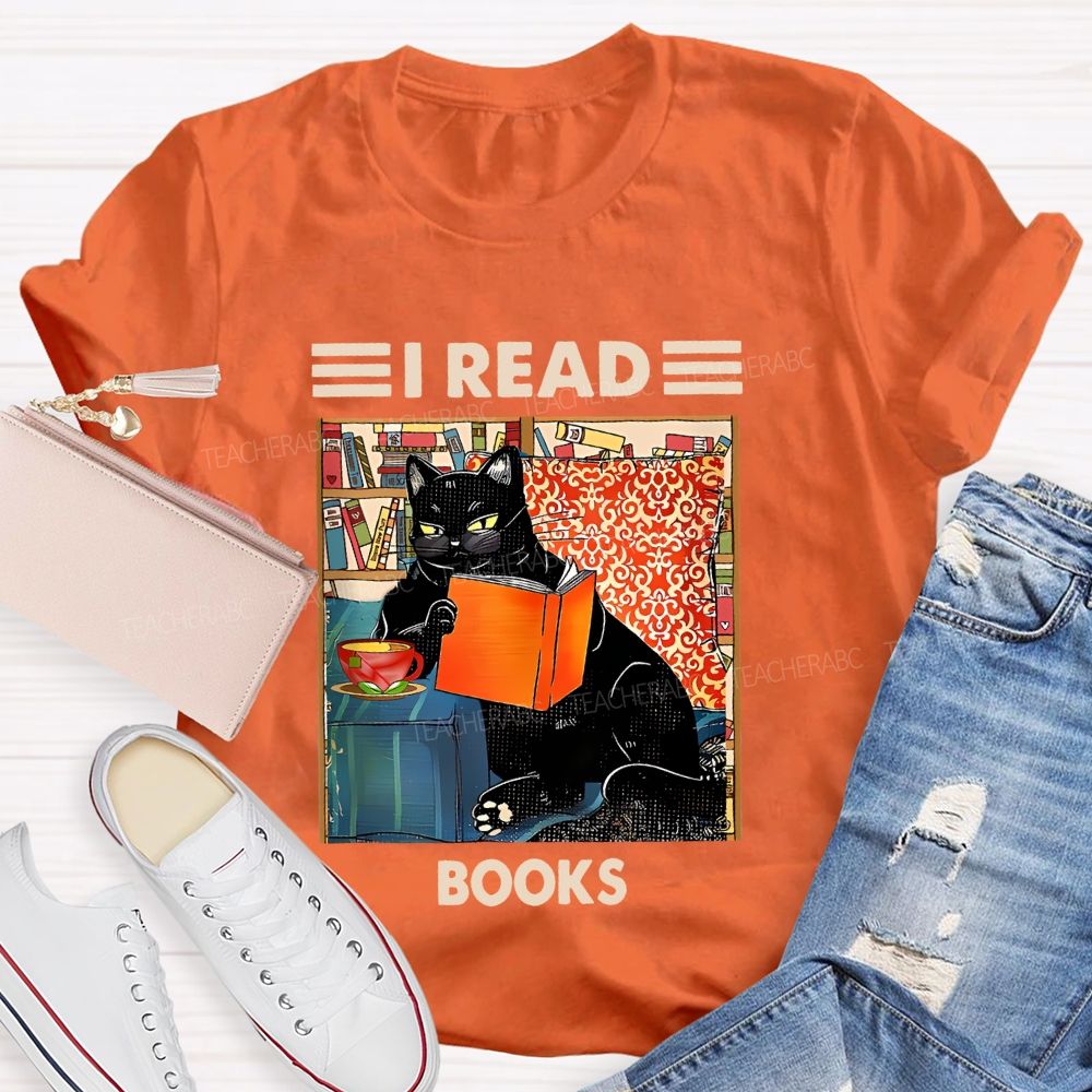 I Read Books Cat Graphic Teacher T-shirt