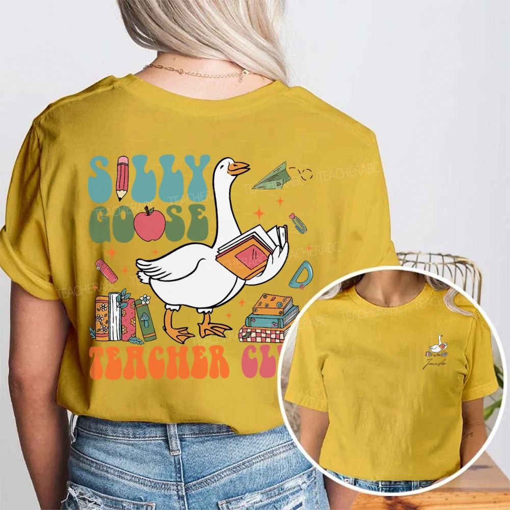 Personalized Name Silly Goose Teacher Club Double Printed T-shirt