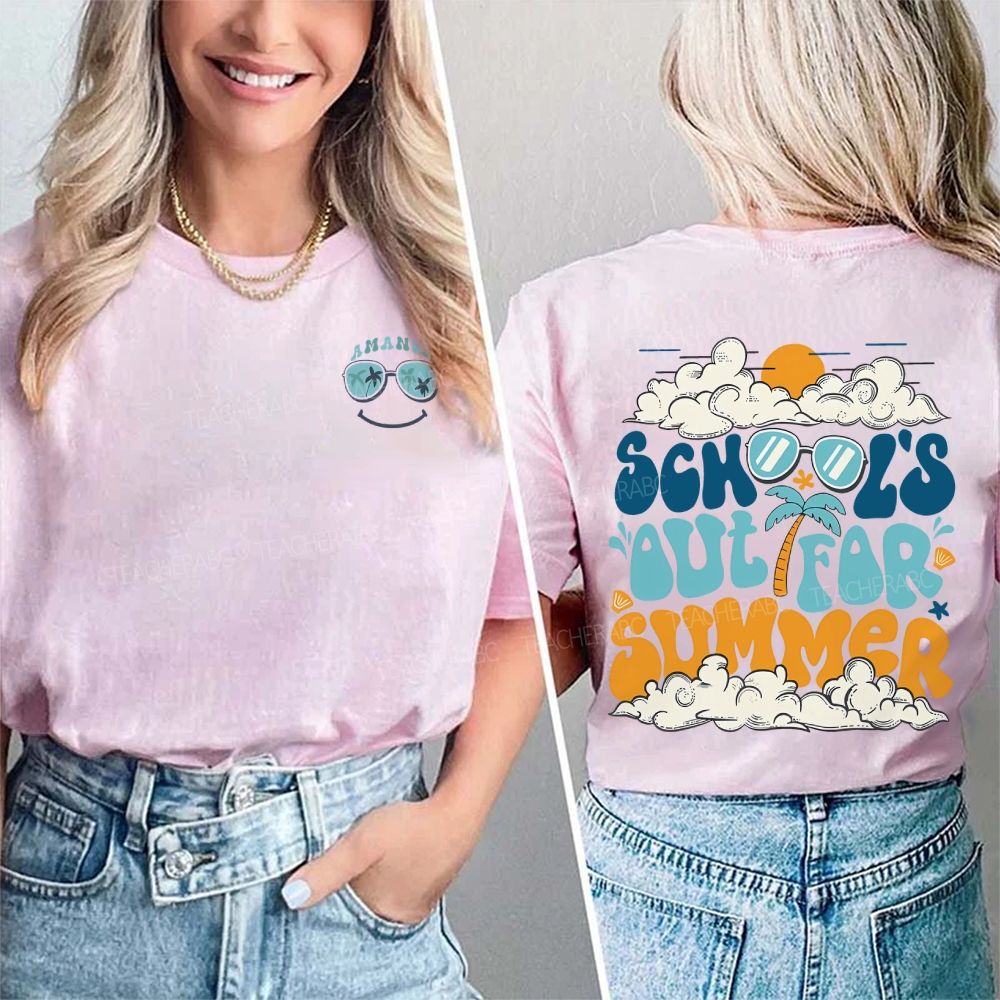 Personalized Name School'S Out For Summer Double Printed T-shirt