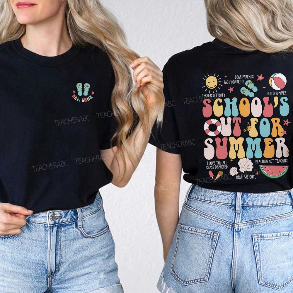 Personalized Name School'S Out Summer Bruh We Out Double Printed T-shirt