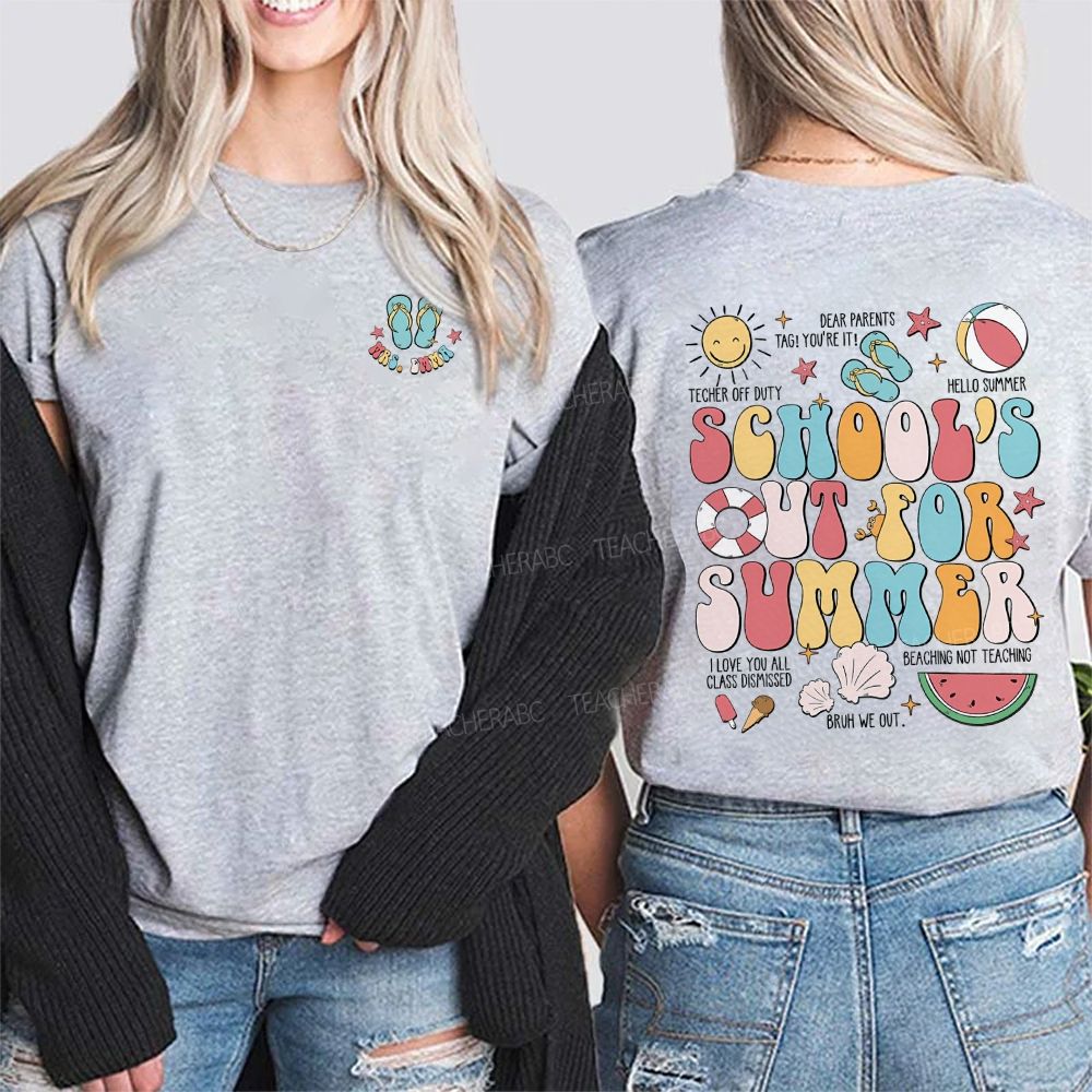 Personalized Name School'S Out Summer Bruh We Out Double Printed T-shirt