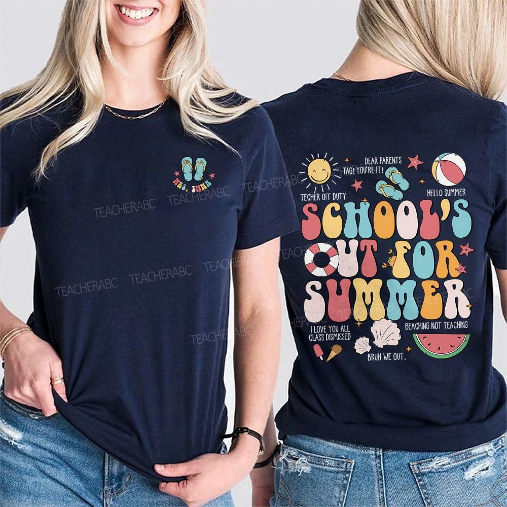 Personalized Name School'S Out Summer Bruh We Out Double Printed T-shirt