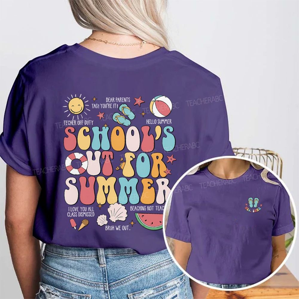 Personalized Name School'S Out Summer Bruh We Out Double Printed T-shirt