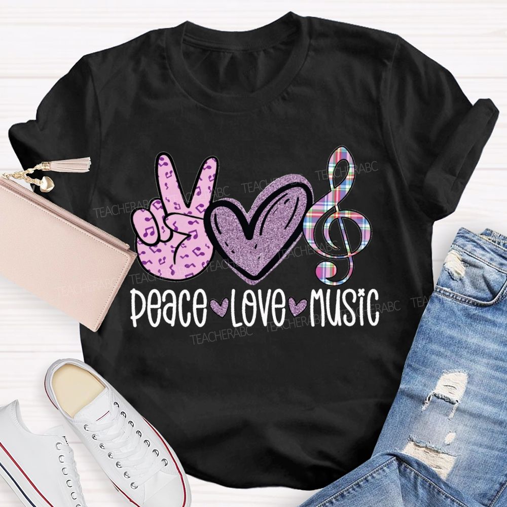 Peace Love Music Heart-Shaped Musical Notes Teacher T-shirt