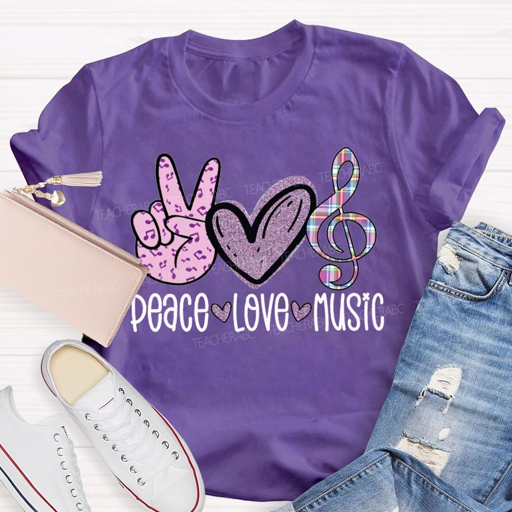 Peace Love Music Heart-Shaped Musical Notes Teacher T-shirt