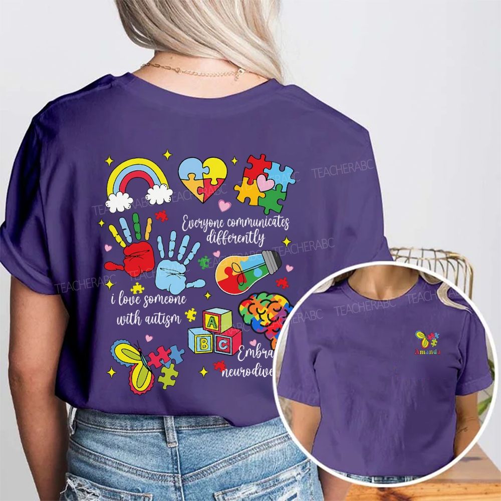 Personalized Name I Love Someone With Autism Double Printed T-shirt