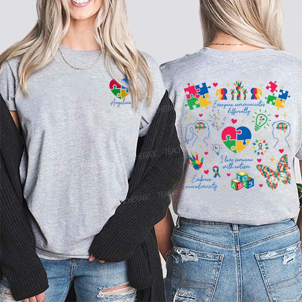 Personalized Name Everyone Communicates Differently Double Printed T-shirt