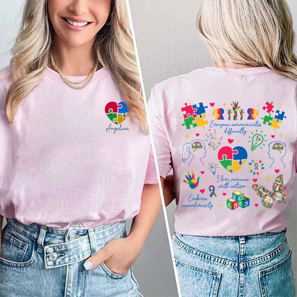 Personalized Name Everyone Communicates Differently Double Printed T-shirt