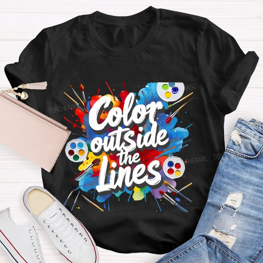 Color Outside The Lines Graphic Teacher T-shirt