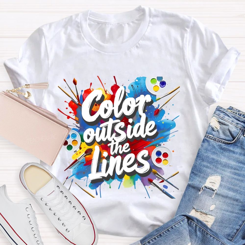 Color Outside The Lines Graphic Teacher T-shirt
