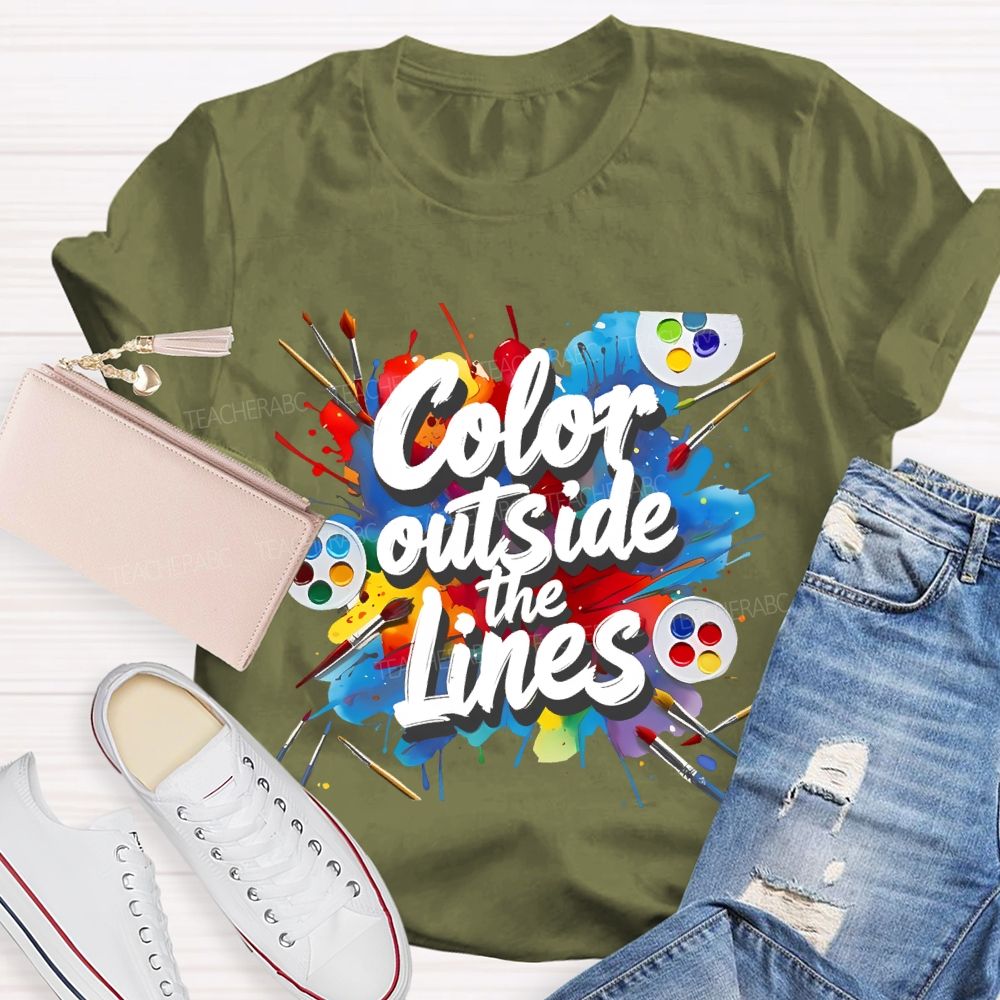 Color Outside The Lines Graphic Teacher T-shirt