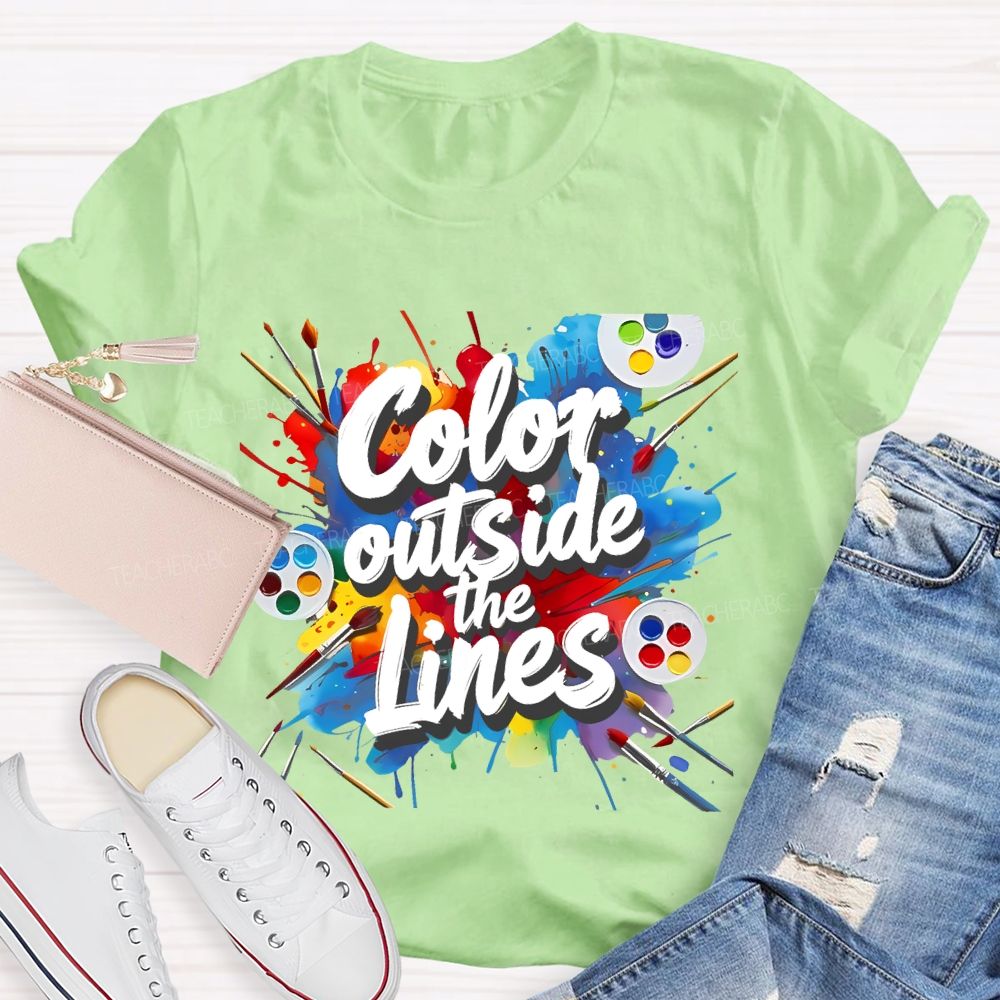 Color Outside The Lines Graphic Teacher T-shirt
