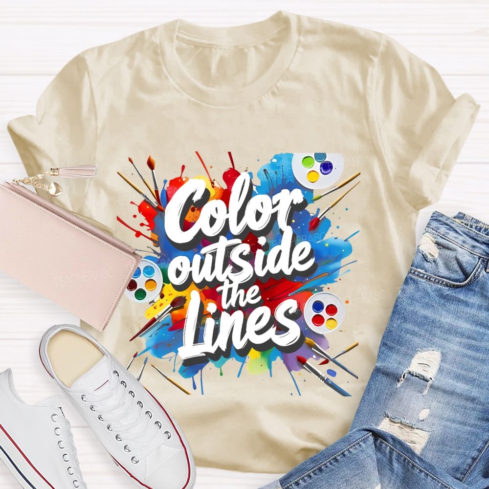 Color Outside The Lines Graphic Teacher T-shirt
