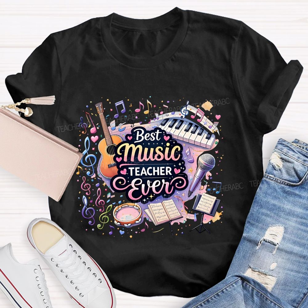 Best Music Teacher Colorful Notes Teacher T-shirt