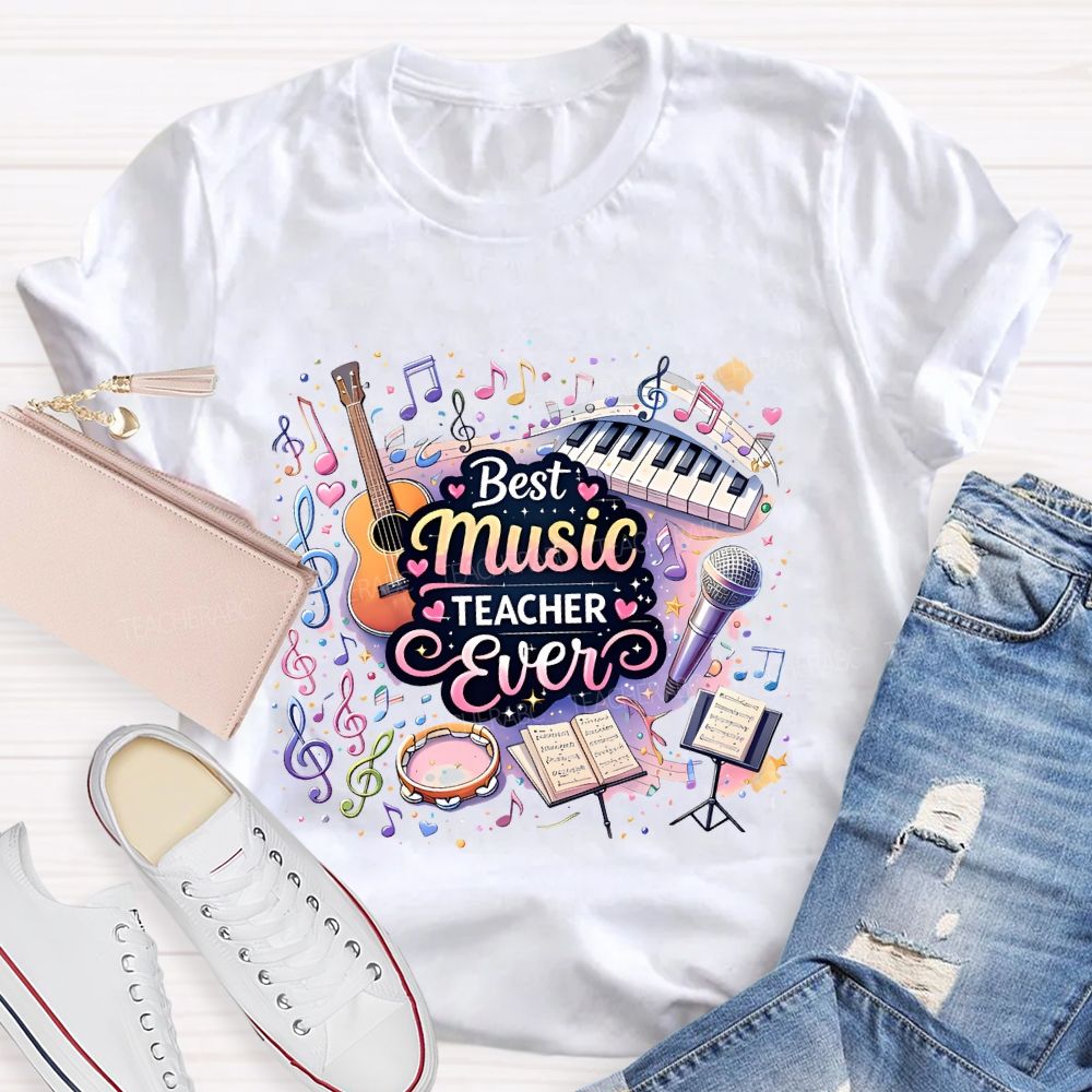 Best Music Teacher Colorful Notes Teacher T-shirt