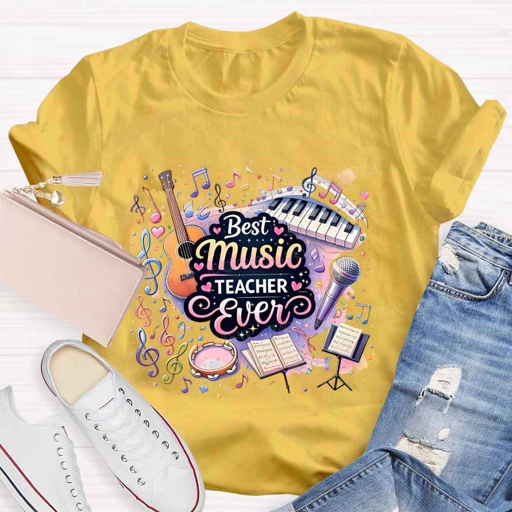 Best Music Teacher Colorful Notes Teacher T-shirt