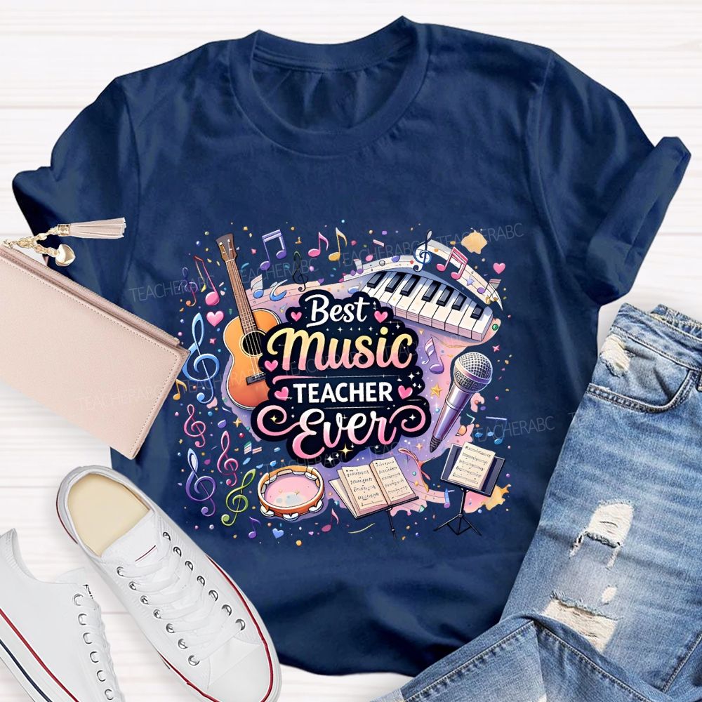 Best Music Teacher Colorful Notes Teacher T-shirt