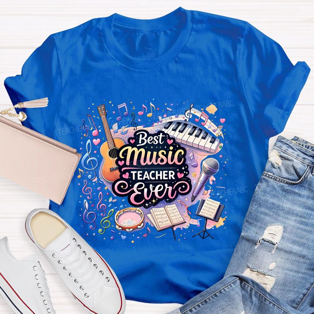 Best Music Teacher Colorful Notes Teacher T-shirt