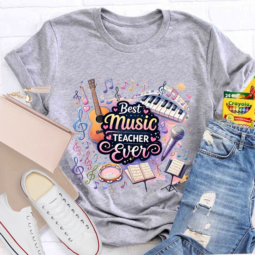 Best Music Teacher Colorful Notes Teacher T-shirt