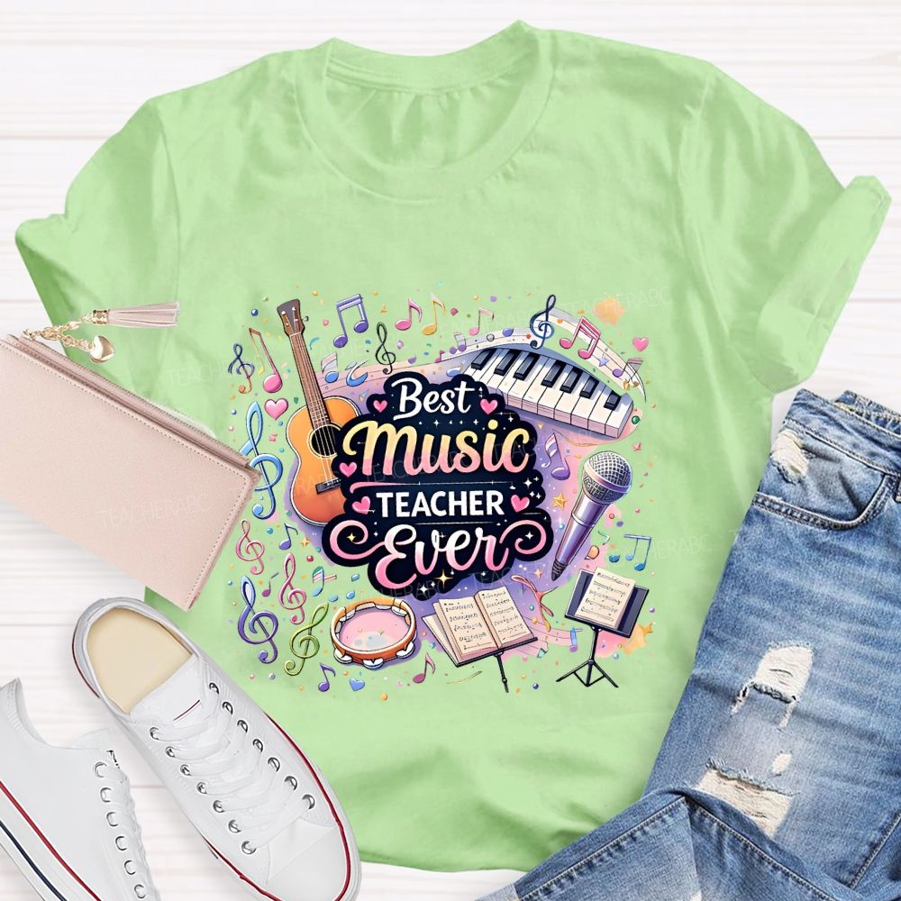Best Music Teacher Colorful Notes Teacher T-shirt