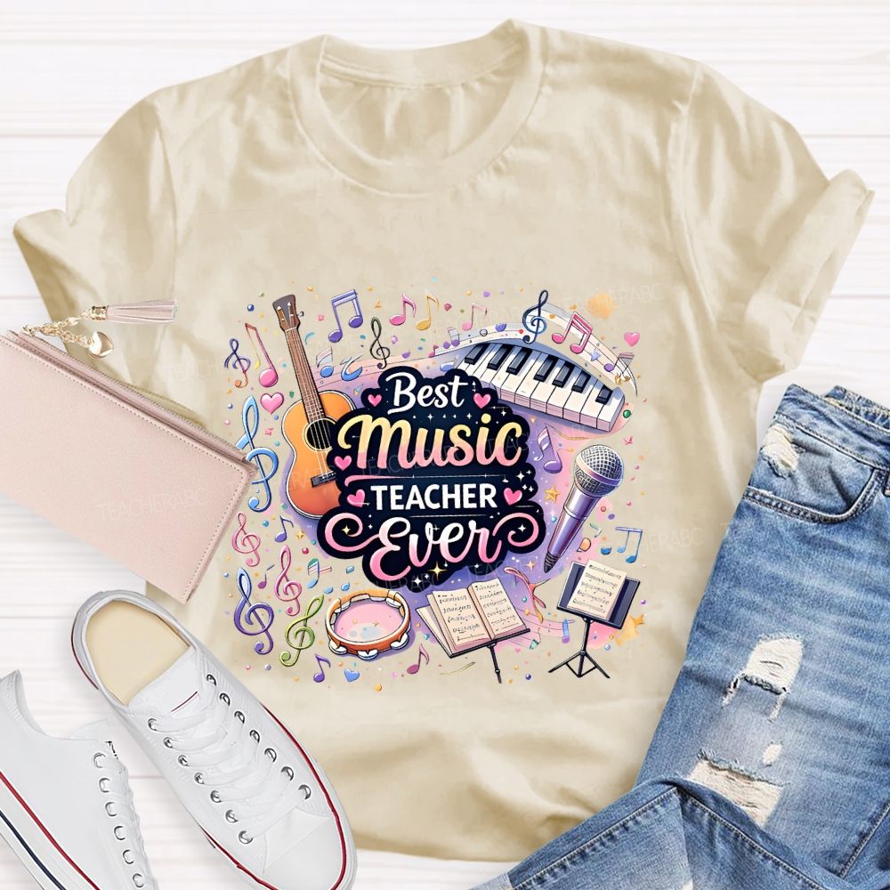 Best Music Teacher Colorful Notes Teacher T-shirt