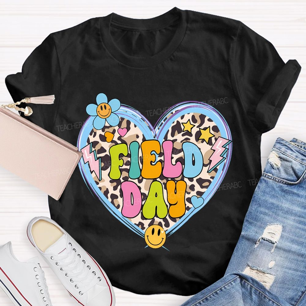 Field Day And Leopard-Print Heart Teacher T-shirt