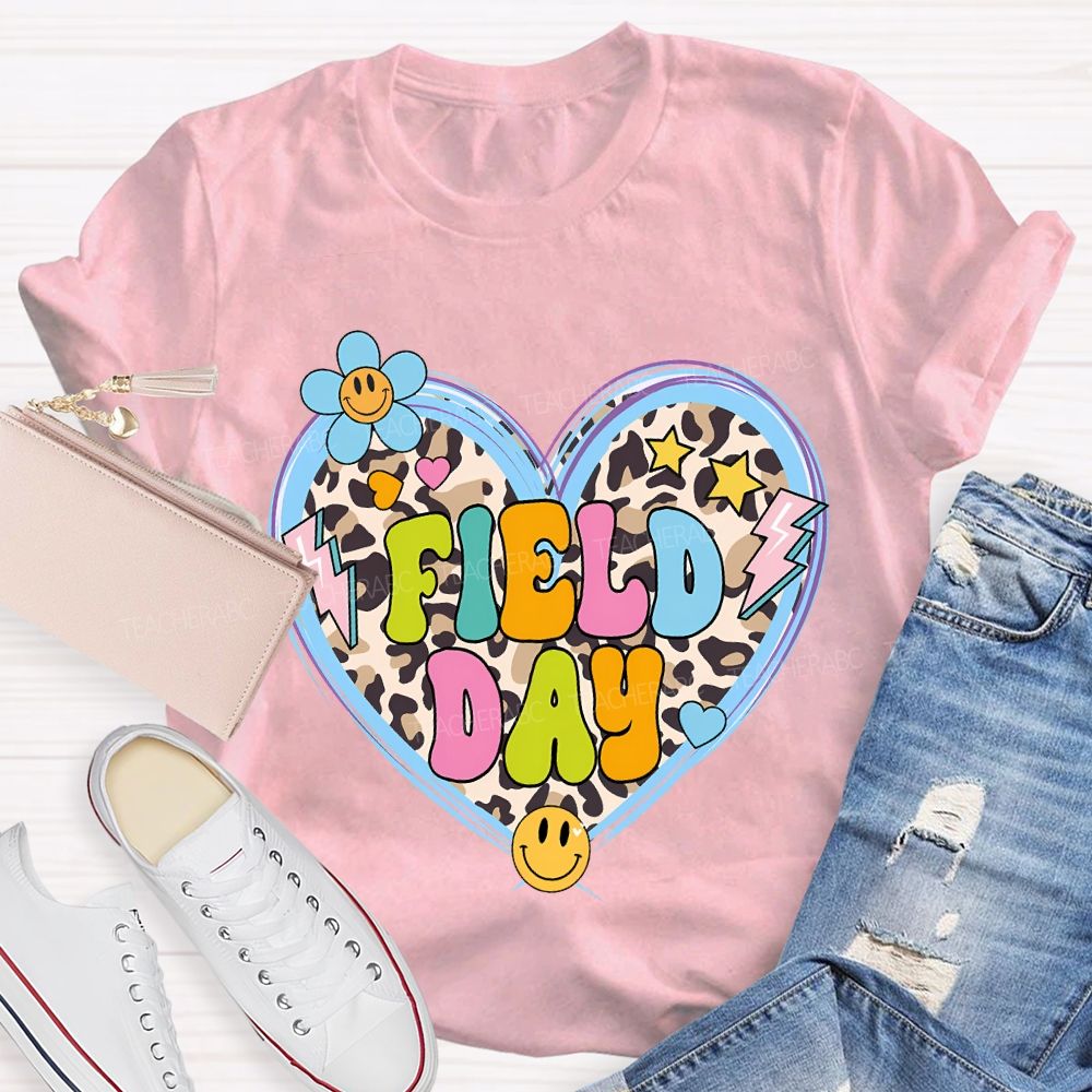 Field Day And Leopard-Print Heart Teacher T-shirt
